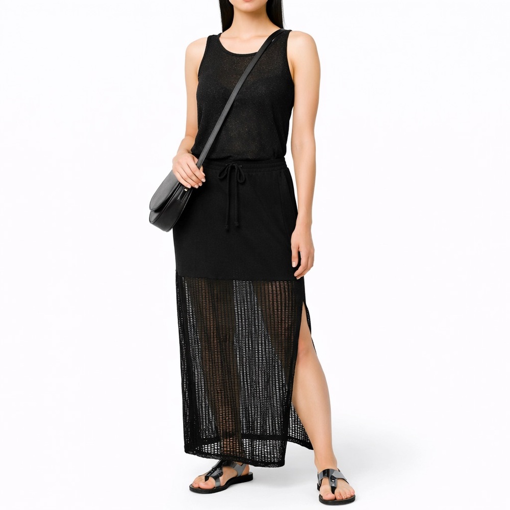 Lost & Found Ria‎ Dunn Made in Italy Black Maxi Skirt Sheer Mesh Hem Cotton XS